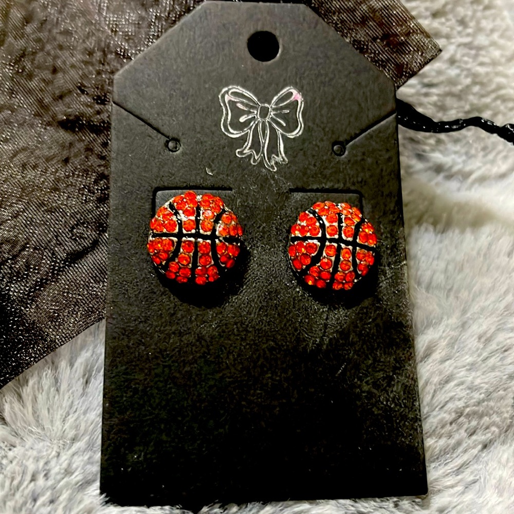 Polychrome sparkling basketball earrings. NEW!